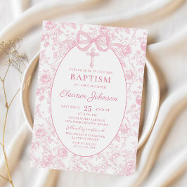 Toile Rosa Bow Baptism Flickinbjudan Inbjudningar