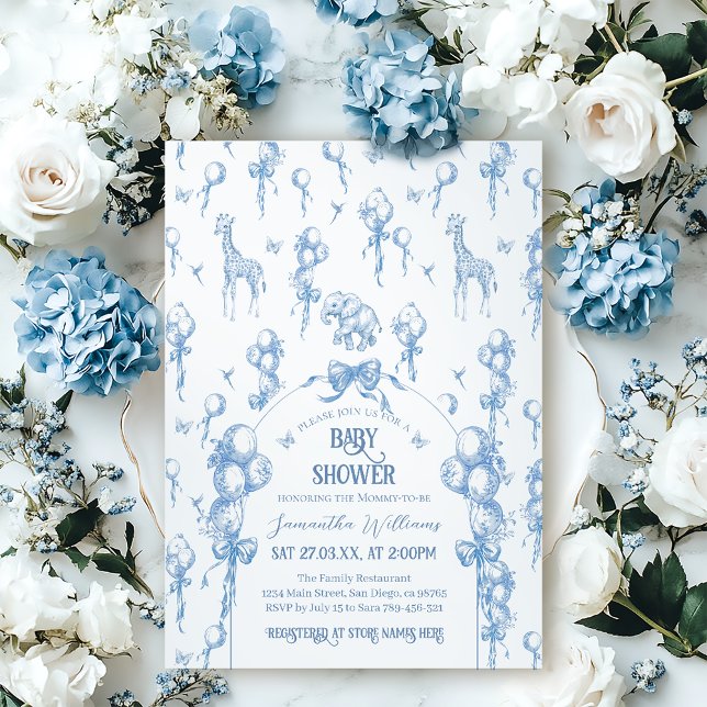 Toile Safari Animal All Blue Balloon Baby Shower Inbjudningar (Skapare uppladdad)