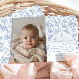 Toile Safari Boy Baptism Tack för kortet Inbjudningar