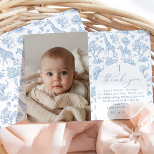 Toile Safari Boy Baptism Tack för kortet Inbjudningar