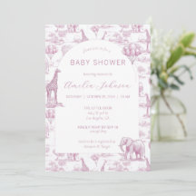 Toile Safari Pink Baby Shower Invitation Animal