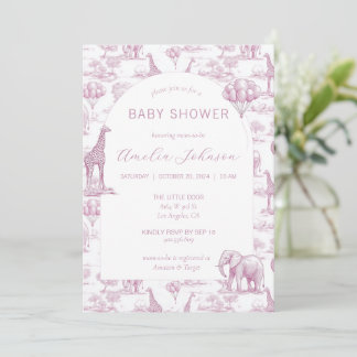 Toile Safari Rosa Baby Shower Inbjudan Djur