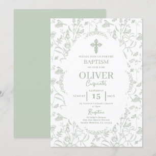 Toile Sage Baptism Inbjudningar