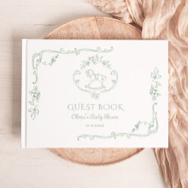 Toile Sage grönt Rocking horse Baby dusch Gästböcker