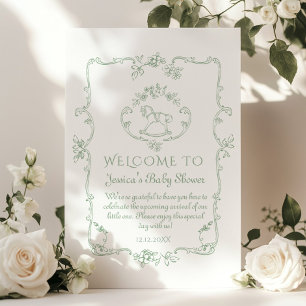 Toile Sage Rocking-hästbabydusch Välkommen Poster
