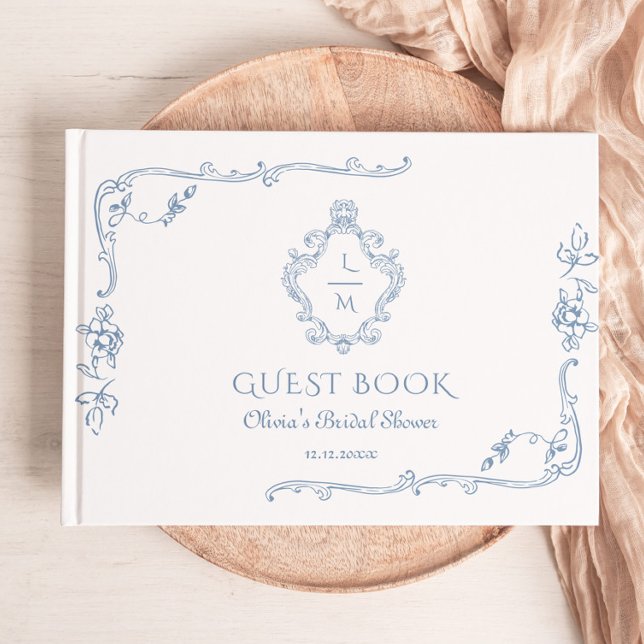 Toile Vintage blommande Crest Bröllopsdusch Gästböcker (Skapare uppladdad)