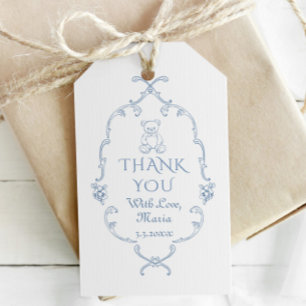 Toile Vintage nalle baby shower tack Presentetikett