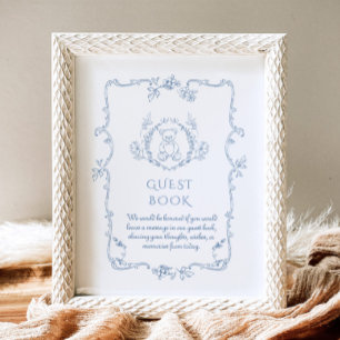 Toile Vintage nalle babydusch Guest Bok Poster