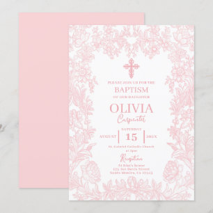 Toile Vintage ram Baptism Inbjudningar