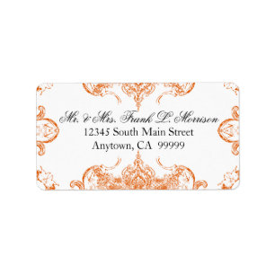 Toile virvlar runt orange n vitdamast adressetikett