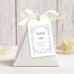 Toile Whimsical Blommigt Bow Bear Baby Shower Presentetikett