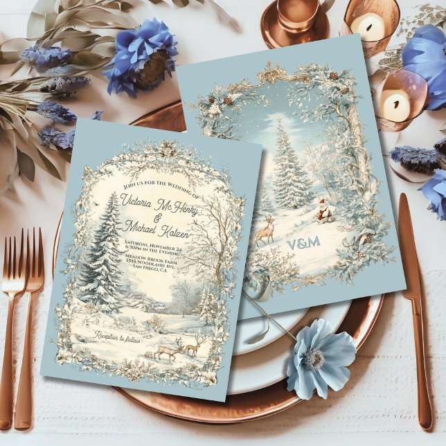 Toile Woodland Vinter jul Bröllop Inbjudningar (Skapare uppladdad)