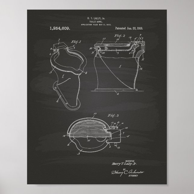 Toilet Bowl 1918 Patent Art Chalkboard Poster (Framsidan)