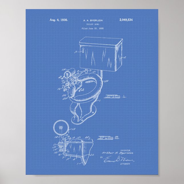 Toilet Bowl 1936 Patent Art Blueprint Poster (Framsidan)
