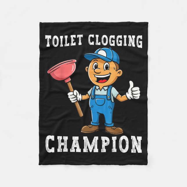 Toilet Clogging Chamon Funny Plumber Humor Joke Da Fleecefilt (Framsidan)