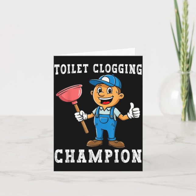 Toilet Clogging Chamon Funny Plumber Humor Joke Da Kort (Framsida)