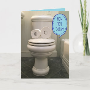 Toilet med TP Ögon som frågade: "Hur gör du?" Kort