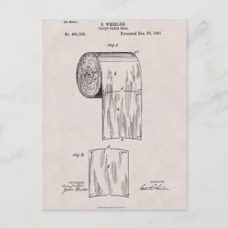 Toilet Papper Patent nr 465,588 av S. Wheeler 1891 Vykort