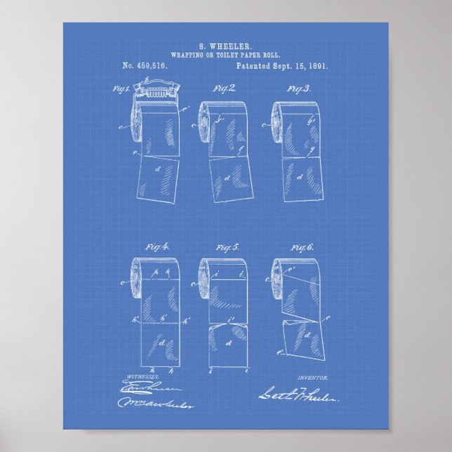 Toilet Papper Roll 1891 Patent Art Blueprint Poster (Framsidan)