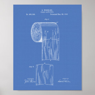 Toilet Papper Roll 1891 Patent Art - Blueprint Poster