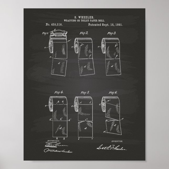 Toilet Papper Roll 1891 Patent Art Chalkboard Poster (Framsidan)