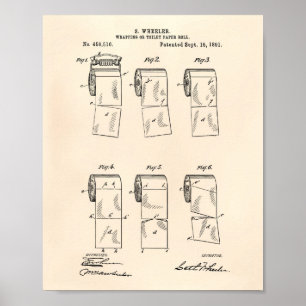 Toilet Papper Roll 1891 Patent Art Old Peper Poster