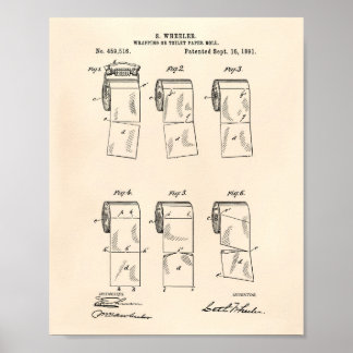 Toilet Papper Roll 1891 Patent Art Old Peper Poster