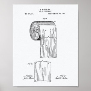 Toilet Papper Roll 1891 Patent Art - Vit Papper Poster