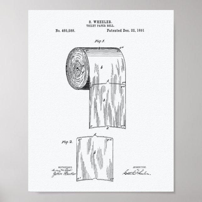Toilet Papper Roll 1891 Patent Art - Vit Papper Poster (Framsidan)