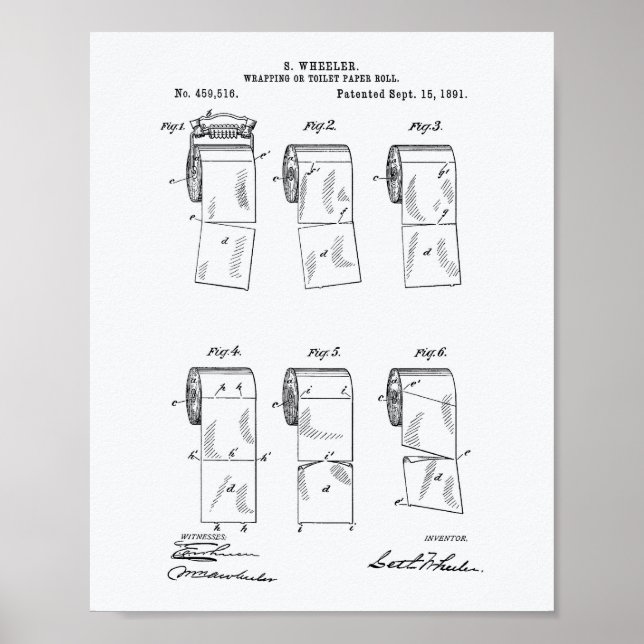 Toilet Papper Roll 1891 Patent Art White Papper Poster (Framsidan)