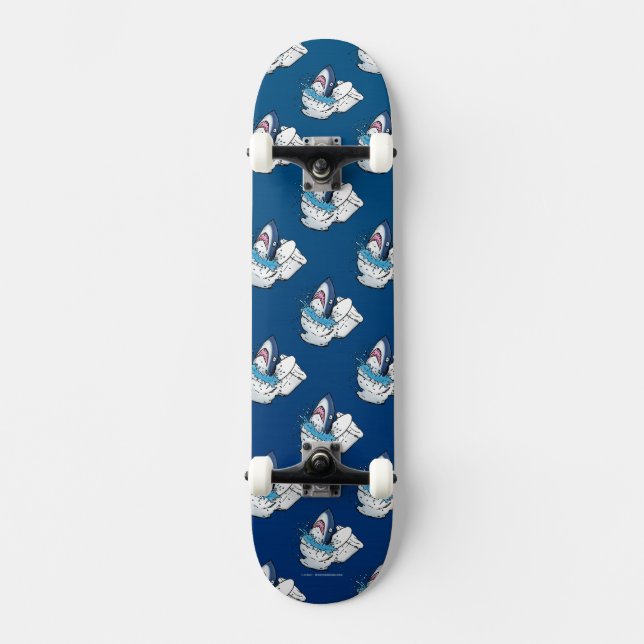 Toilet Shark Funny Blue Skateboard (Framsida)