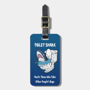 Toilet Shark Funny Blue Tecknad Bagagebricka