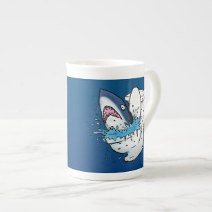 Toilet Shark Funny Blue Tecknad Benporslin Mugg