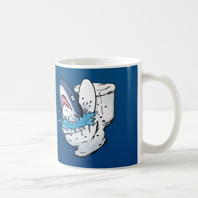 Toilet Shark Funny Blue Tecknad Kaffemugg (Höger)