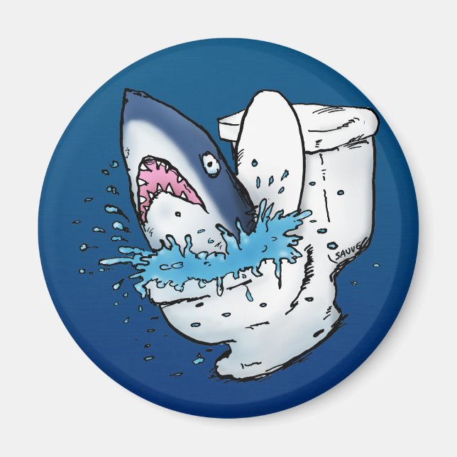 Toilet Shark Funny Blue Tecknad Magnet (Framsidan)