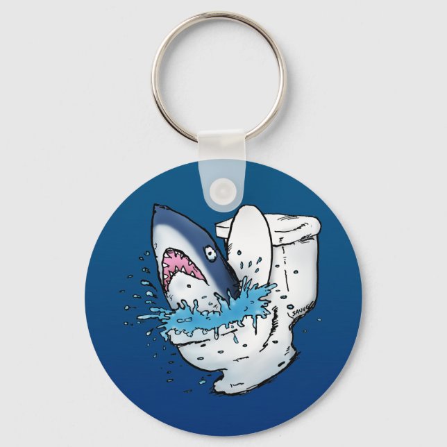Toilet Shark Funny Blue Tecknad Nyckelring (Framsida)