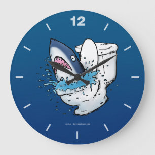 Toilet Shark Funny Blue Tecknad Stor Klocka