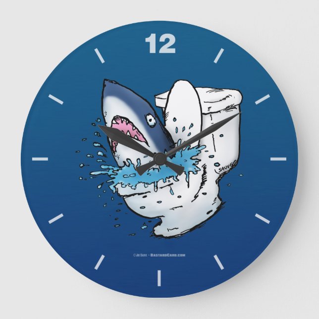 Toilet Shark Funny Blue Tecknad Stor Klocka (Framsida)