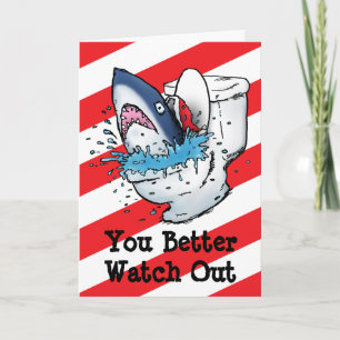 Toilet Shark Santa Funny Stripe Helgkort