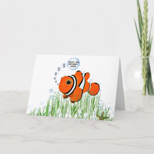 Töjd fisk i sjögräs för 3-årsdagen kort (Framsida)