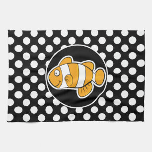 Töjd fisk på Svarta och vita Polka dots Kökshandduk
