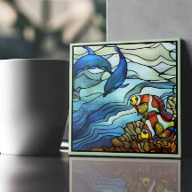 Töjda art nouveau-fiskar och delfiner glaserade