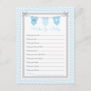Töjline Baby Shower Önskningar för Baby blå-grå Vykort