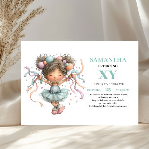 Toka Tutu Flicka 5-årsdag Lila Grön Söt Inbjudningar