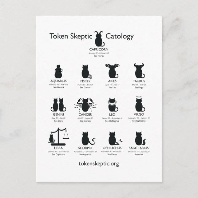 Token Skeptic Catology / Astrology Vykort (Framsida)