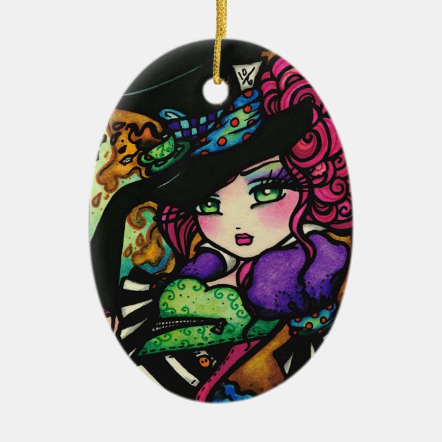 Tokig fantasi för flicka för HatterAlice underland Julgransprydnad Keramik (Framsidan)