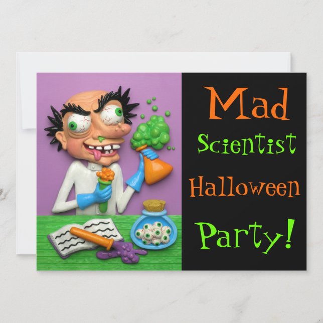Tokig forskarehalloween fest inbjudningar (Framsida)