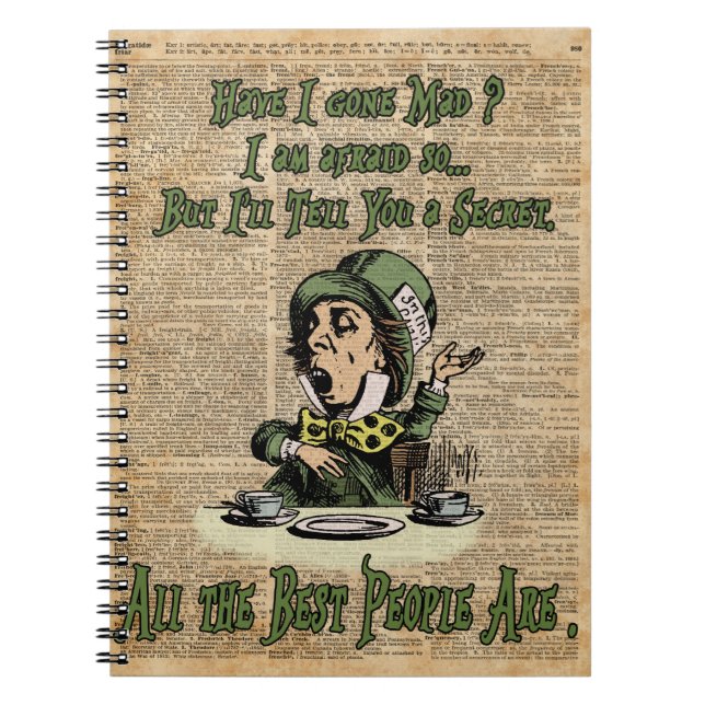 Tokig Hatter, Alice i underland, Anteckningsbok (Framsidan)