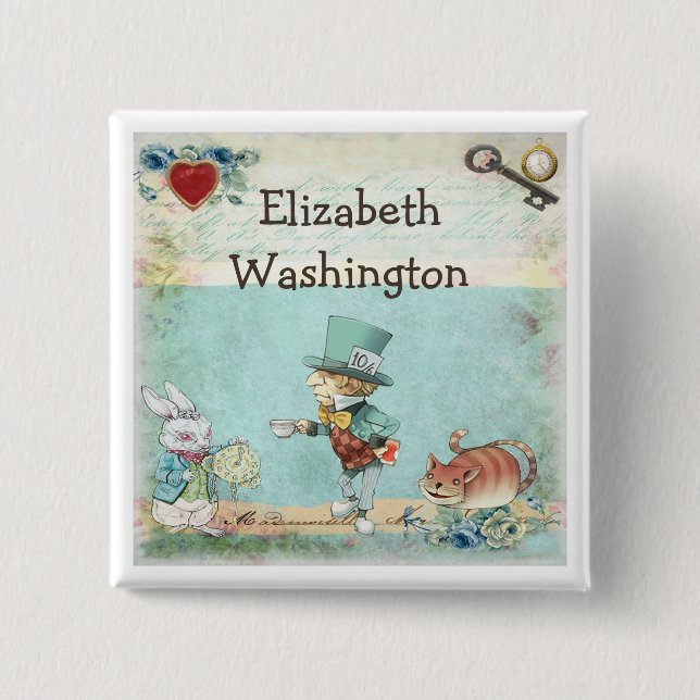 Tokig Hatter Alice i underlandnamn bricka Knapp (Framsida)