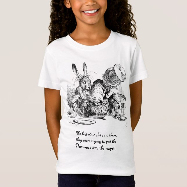 Tokig Hatter, Dormouse och marsHare Tee Shirt (Framsida)